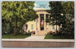 Jackson Mississippi~Governors Mansion Front View~EC Kropp~Vintage Linen Postcard