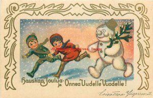 Christmas, Hauskaa Joulua, Children Running from a Snowman