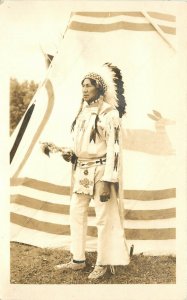 RPPC Postcard Chief Chppewa Indian in Front of Teepee Native American