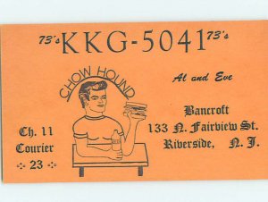 Pre-1980 RADIO CARD - CB HAM OR QSL Riverside New Jersey NJ AH0818