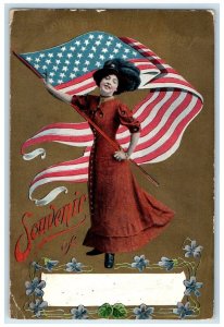 Butte Montana MT Postcard Patriotic Girl With American Flag Flowers 1909 Antique