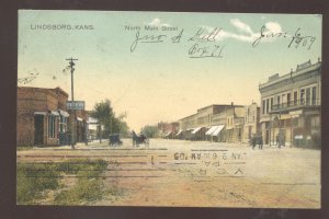 LINDSBORG KANSAS DOWNTOWN MAIN STREET SCENE STORES VINTAGE POSTCARD