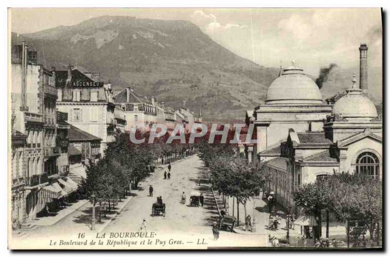 Old Postcard La Bourboule Boulevard de la Republique and Puy Gros