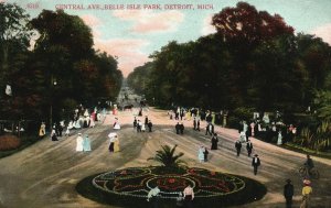 Vintage Postcard 1909 Central Avenue Scenic Belle Isle Park Detroit Michigan MI