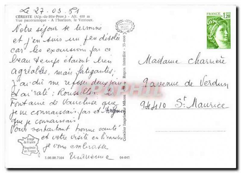 Postcard Modern Cereste Haute Prov Alp Panoramic View A Horizon Ventoux