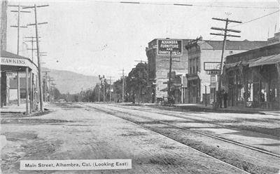 Main Street Scene ALHAMBRA, CA Furniture Store Los Angeles 1909 Vintage Postcard