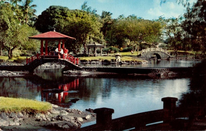 Hawaii Hilo Liliuokalani Park Pavilion Bridge and Stone Half Moon Bridge