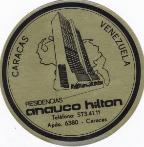 Venezuela Caracas Residencias Anauco Hilton Vintage Luggage Label sk2938