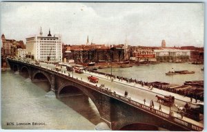 c1910s London, England Bridge River Thames Trolleys Horse Cart Boat Skyline A355