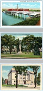 3 Postcards MANCHESTER, NH ~ Queen City Bridge, Victory Park, Masonic Temple