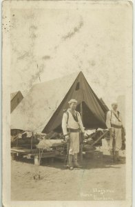 rppc - MILITARy - NAVY - TWO SAILORS STANDING GUARD DUTY - OFFICERS TENT - WWI