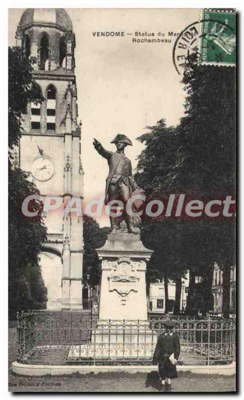 Old Postcard Vendome Statue of Marshal Rochambeau