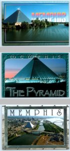 3 Postcards MEMPHIS, Tennessee TN ~ Day/Night THE PYRAMID Birdseye 4x6