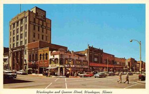 Washington & Genesee Streets Waukegan Illinois 1960s postcard