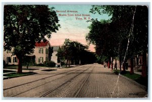 1911 Second Ave. From 22nd Street Railroad Lined Trees Troy New York NY Postcard