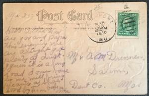 Postcard Used Embossed Flowers “May fortune smile...”  MO LB