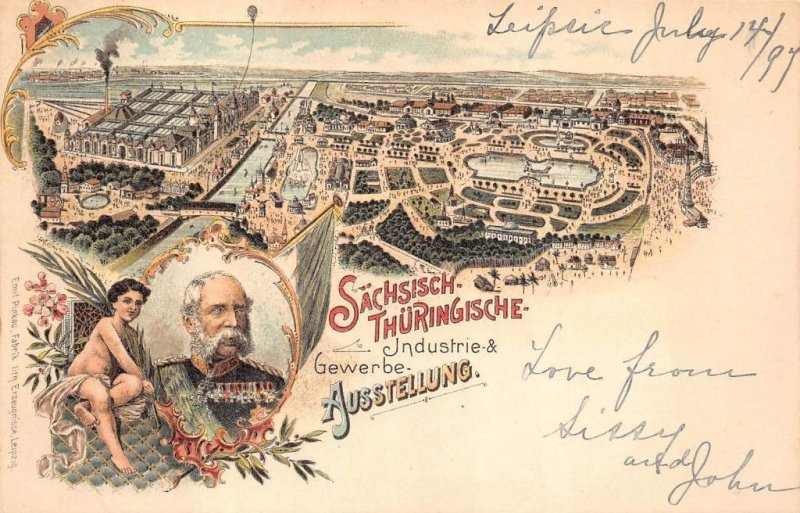 SAXON THURINGEN GERMANY INDUSTRY & TRADE EXPOSITION ROYALTY POSTCARD (1894)