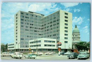 Topeka Kansas Postcard New Kansas State Office Building Street Classic Cars 1960