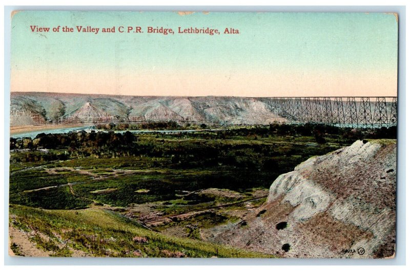 1917 View of the Valley and CPR Lethbridge Alberta Canada Posted Postcard