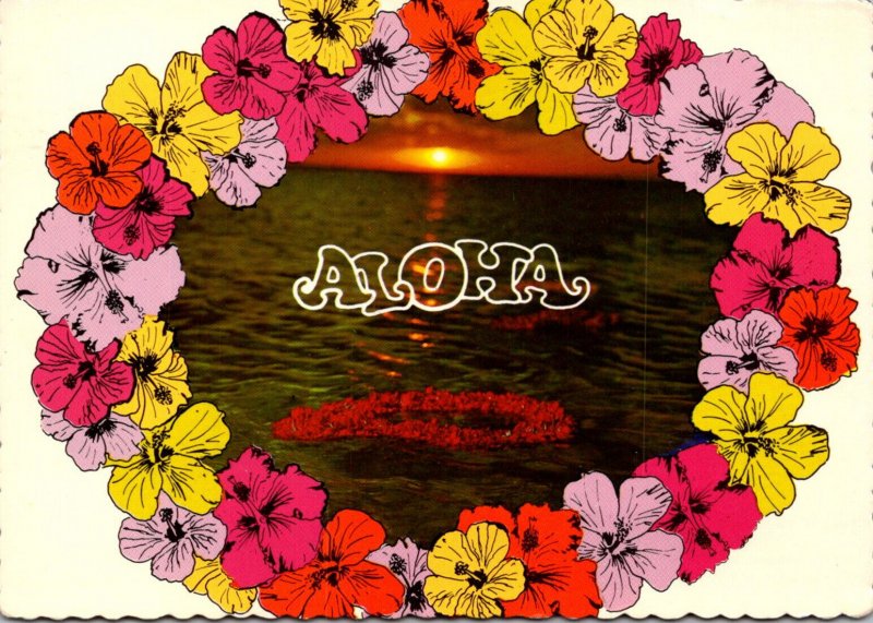 Hawaii Aloha With Flower Lei Floating Shoreward 1977