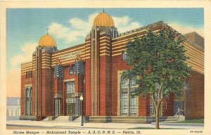 Postcard 1940s Illinois Peoria Shrine Mosque Mohammed Temple Teich linen 24-5254