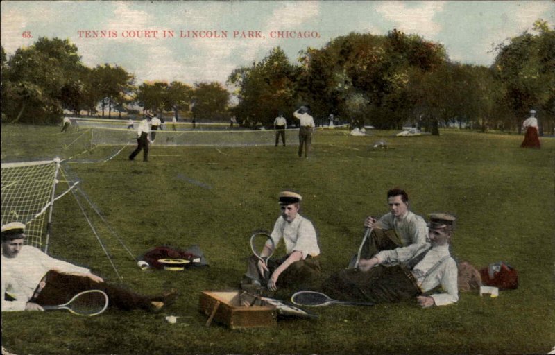 CHICAGO ILLINOIS Lounging Men w Tennis Rackets LINCOLN PARK c1910 Postcard