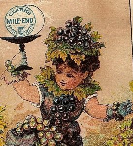 1880s Clark's Mile End Spool Cotton Pocket Calendar Girl Fruit Hat & Dress 