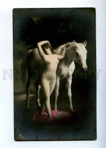 233809 NUDE Woman FAIRY & White HORSE Vintage tinted PHOTO PC
