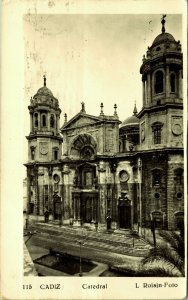 RPPC Cathedral Cadiz Spain Real Photo Postcard 1954