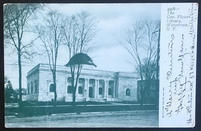 The Gov Flower Library Watertown NY 1905 Souvenir Post Card Co 4958 