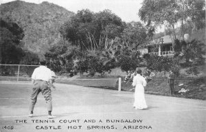 Postcard C-1910 Castle Hot Springs Arizona Tennis Court Bungalow people 24-7105