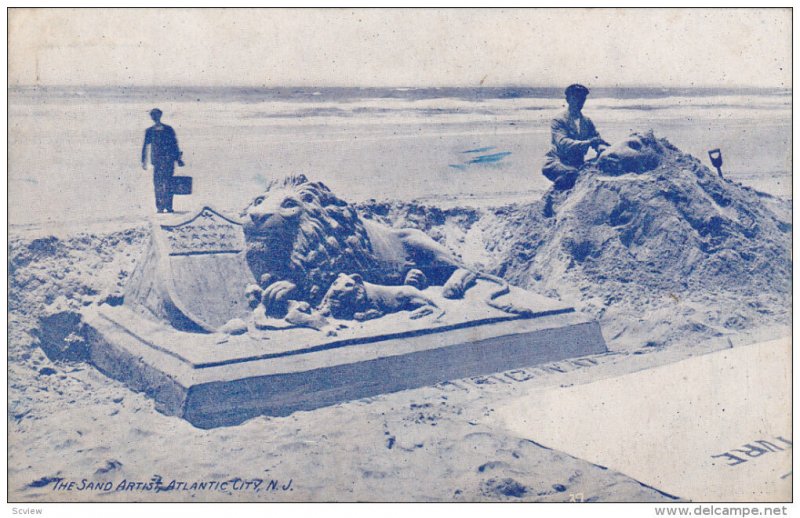 ATLANTIC CITY, New Jersey; The Sand Artist, Lion and Cub, PU-1910