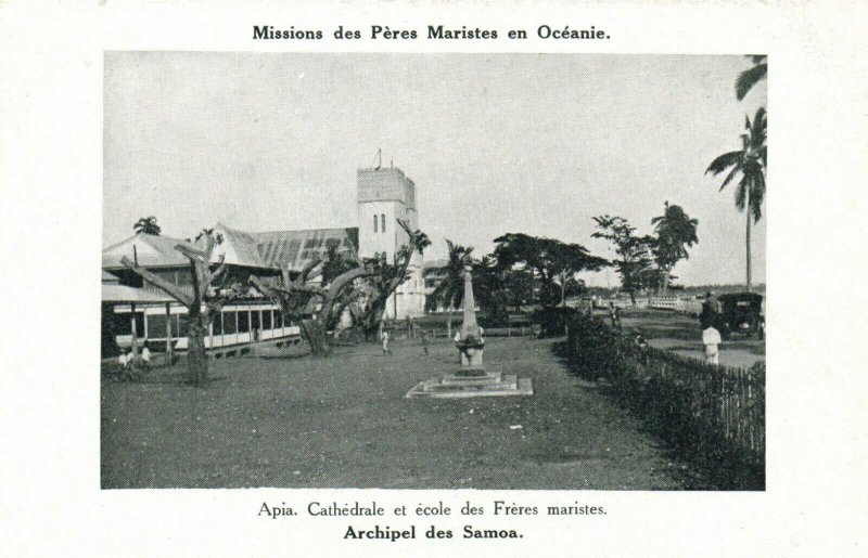 PC CPA SAMOA, PACIFIC, APIA, CATHÉDRALE ET ÉCOLE, Vintage Postcard (b19436)