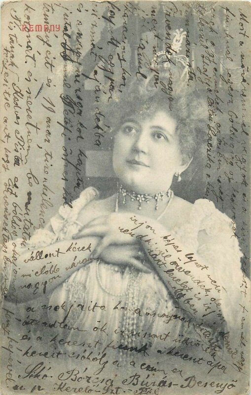 Woman hope ( Remeny ) Hungary circa 1908 postcard correspondence Kolozsvar Cluj