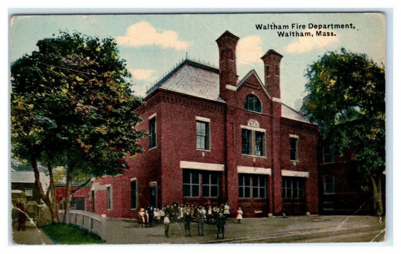 WALTHAM, MA Massachusetts ~ View of FIRE DEPARTMENT  c1910s Postcard