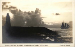 Nassau Bahamas Harbour Ship Lighthouse Sands Real Photo Vintage Postcard