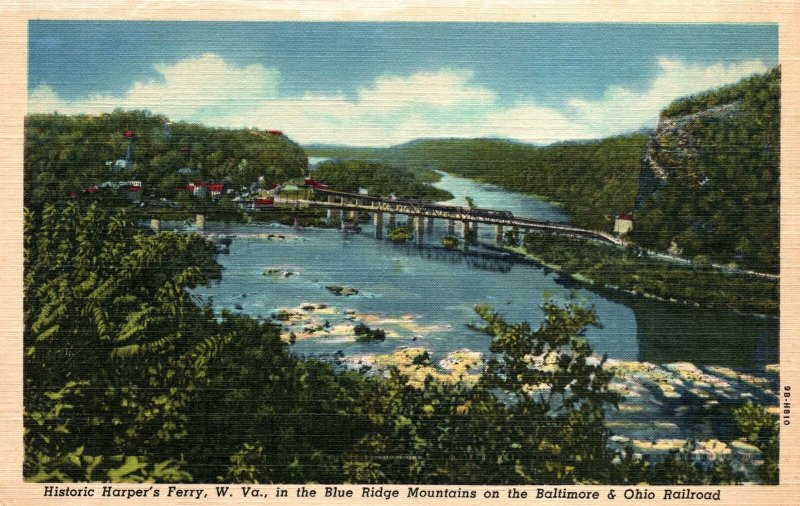 VINTAGE POSTCARD BALTIMORE & OHIO RAILROAD BLUE RIDGE MOUNTAINS HARPER'S FERRY