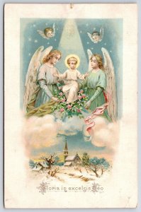 Gloria In Excelsis Deo Christmas Portrait Landscape Angel In Heaven Postcard