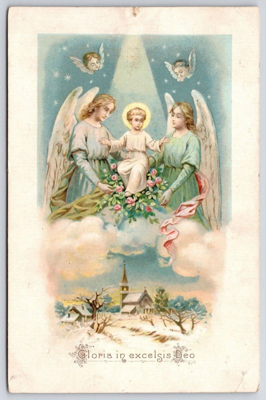 Gloria In Excelsis Deo Christmas Portrait Landscape Angel In Heaven Postcard