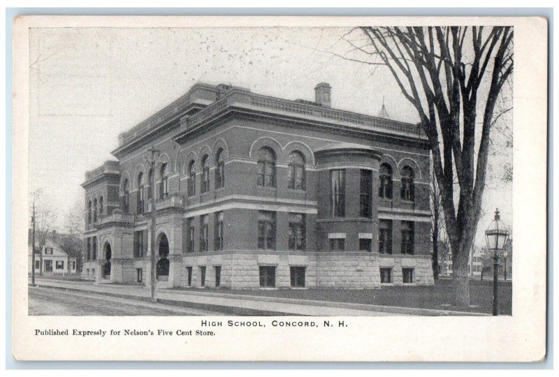 c1905 High School Concord New Hampshire NH Nelson's Five Cent Store Postcard 