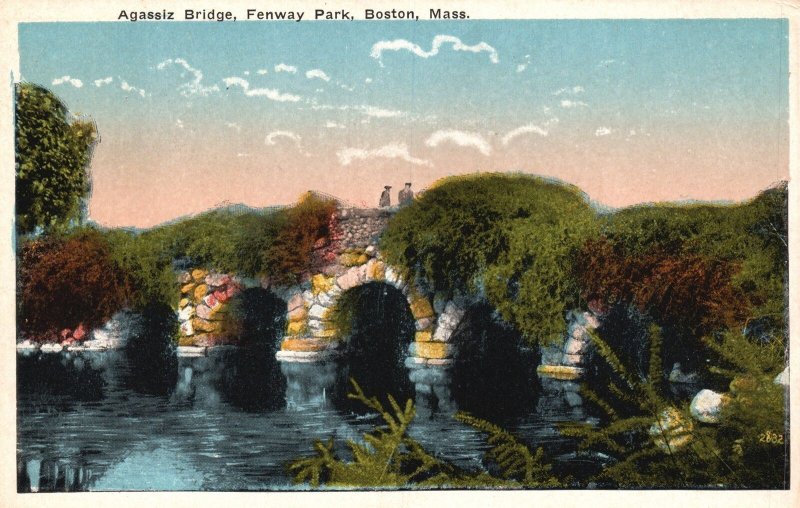 Boston MA-Massachusetts, 1918 Agassiz Bridge River Fenway Park, Vintage Postcard