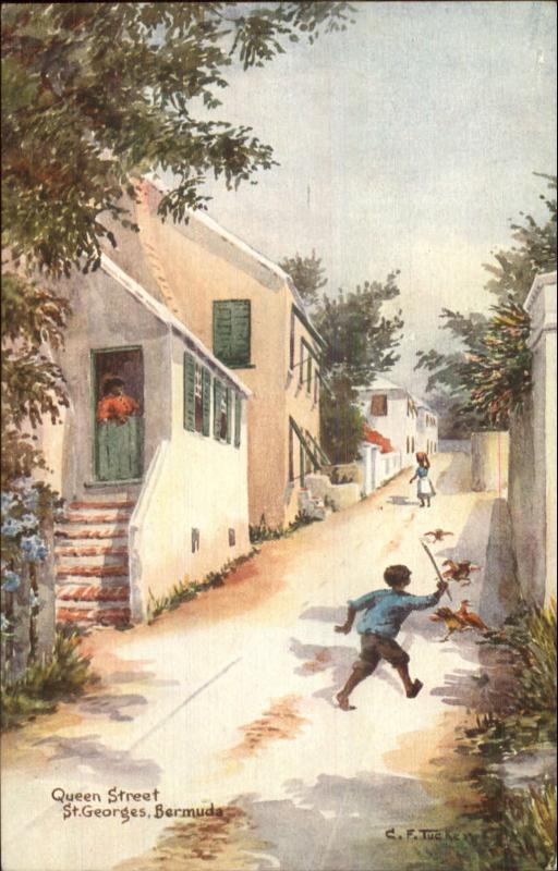 Ethel & CF Tucker #48 Bermuda Queen St. St. Georges c1930 Postcard 
