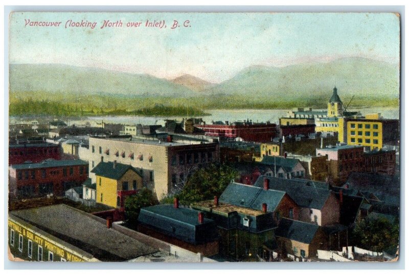 c1910 Looking North Over Inlet Vancouver British Columbia Canada Postcard