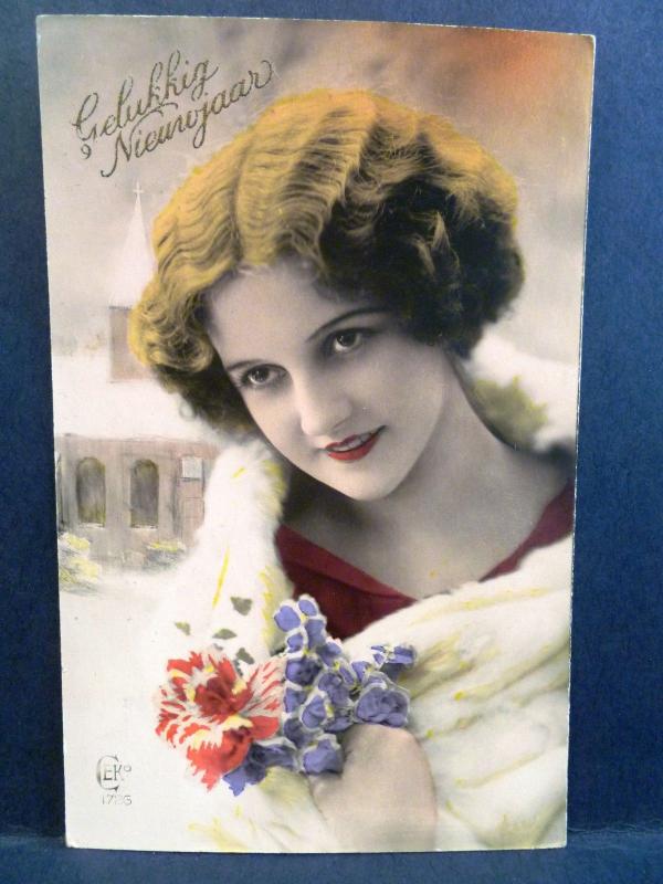 5 Postcard RPPC Dutch Tinted Photo Pretty Woman Hartelijk Gefeliciteerd Birthday