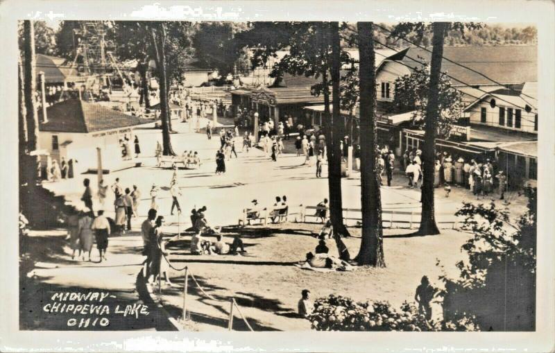 CHIPPEWA LAKE OHIO~AMUSEMENT PARK MIDWAY-1940 PSTMK REAL PHOTO  POSTCARD