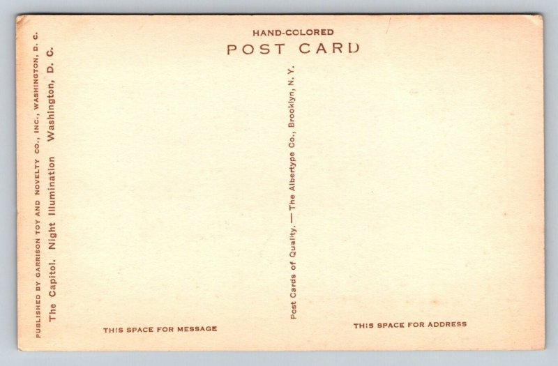 Hand Colored  The Color  Night Illumination  Washington DC   Postcard