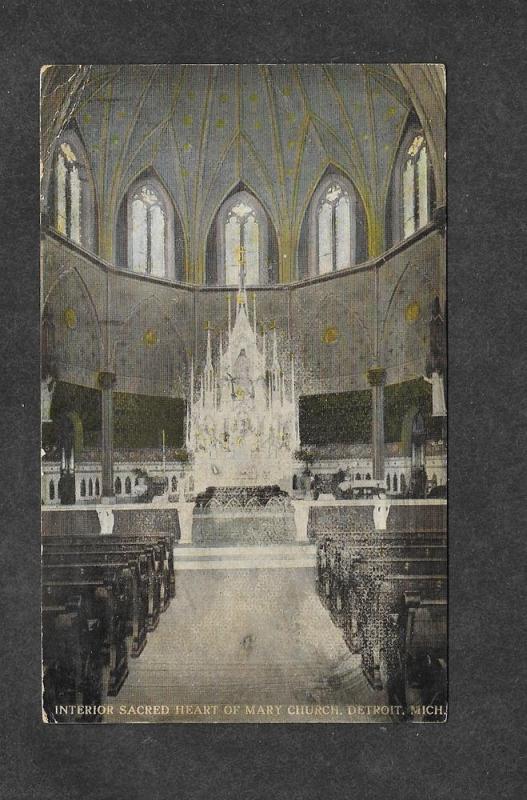 1919 Postcard Interior Sacred Heart of Mary Church Detroit!
