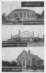 J92/ Hamlet North Carolina Postcard c1940s 3View PO Library Community 387