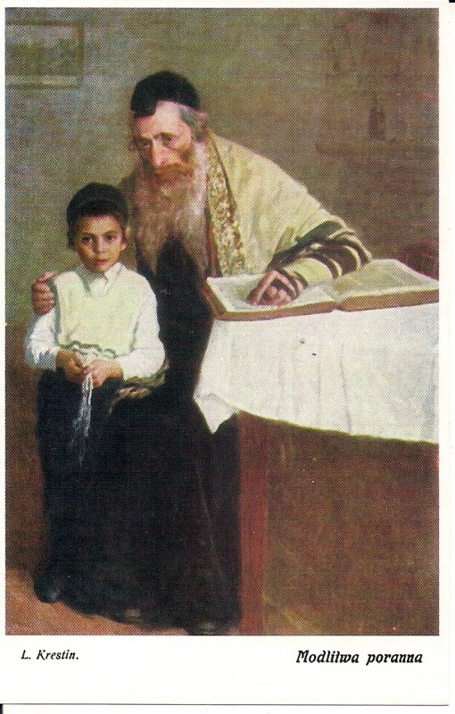 JUDAICA Jewish Boy & Man Reading Talmud, Tallis 1915 REPRO, Art, Rabbi, Poland