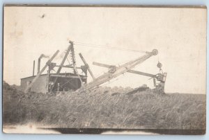 Farming Postcard RPPC Photo Steam Shovel Dredging Scene Field c1910's Antique